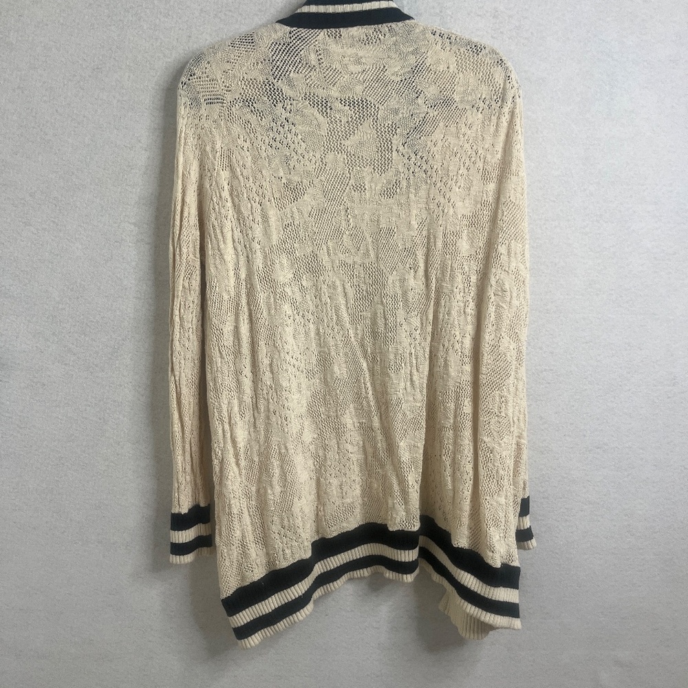 Free People Lace Knit Zip Cardigan Sweater M | Boho Varsity Style - Picture 2 of 6